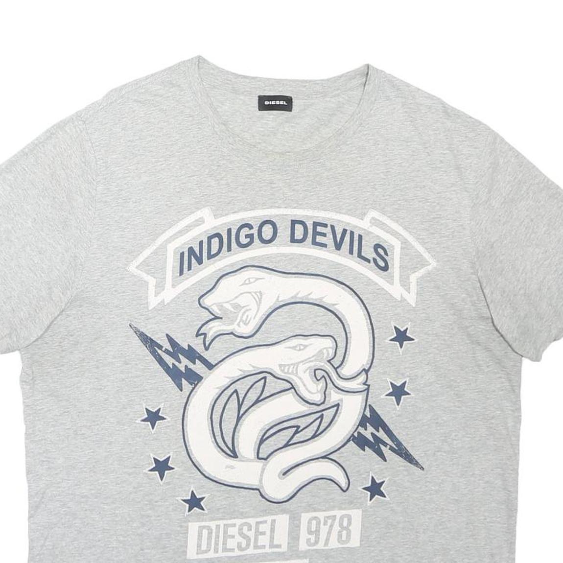 DIESEL Mens Grey Indigo Devils Graphic T-Shirt XL Short Sleeve Crew Neck