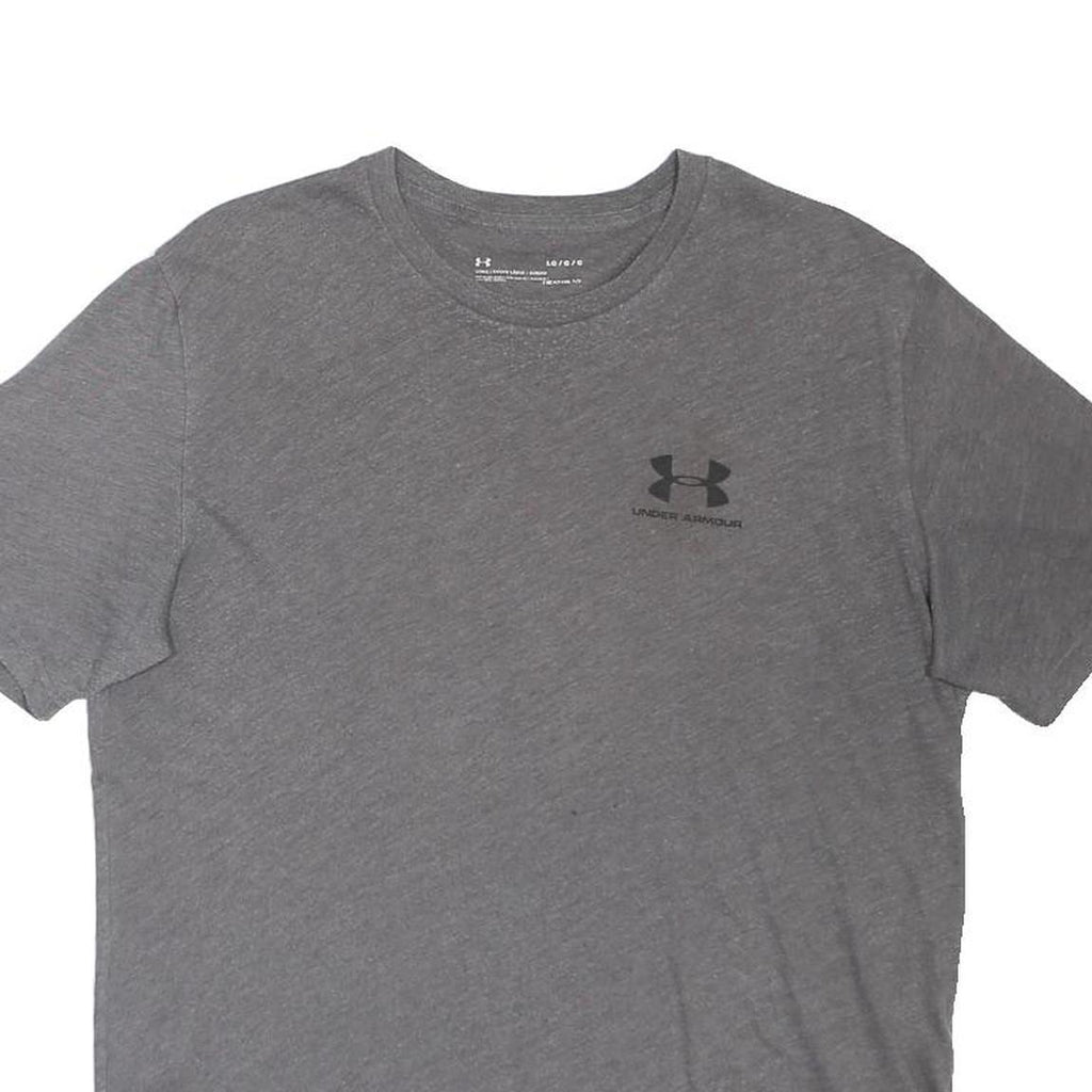 UNDER ARMOUR Mens Grey Small Logo Crew Neck Short Sleeve L Cotton Blend T-Shirt