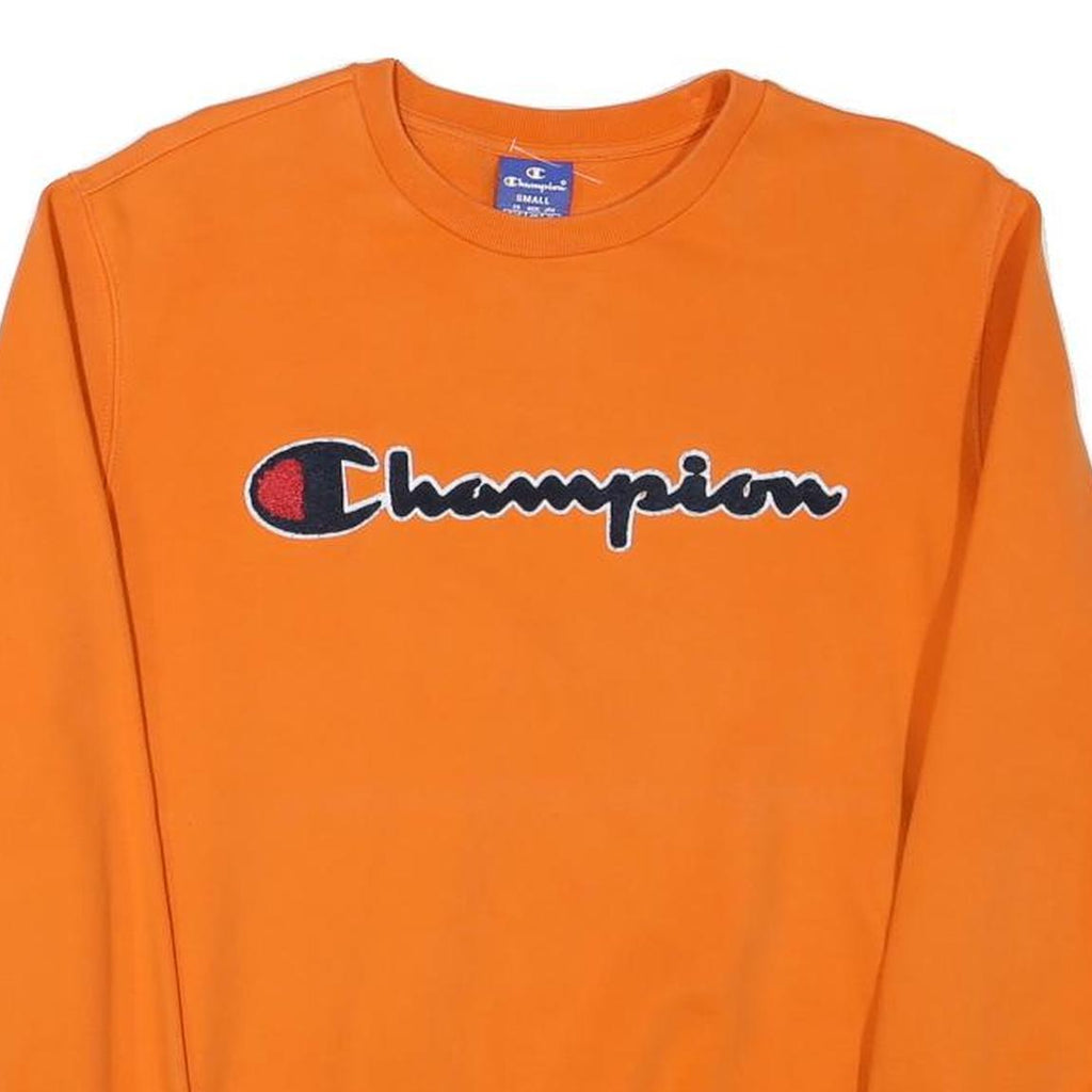 CHAMPION Mens Orange Crew Neck S Cotton Blend Pullover Sweatshirt