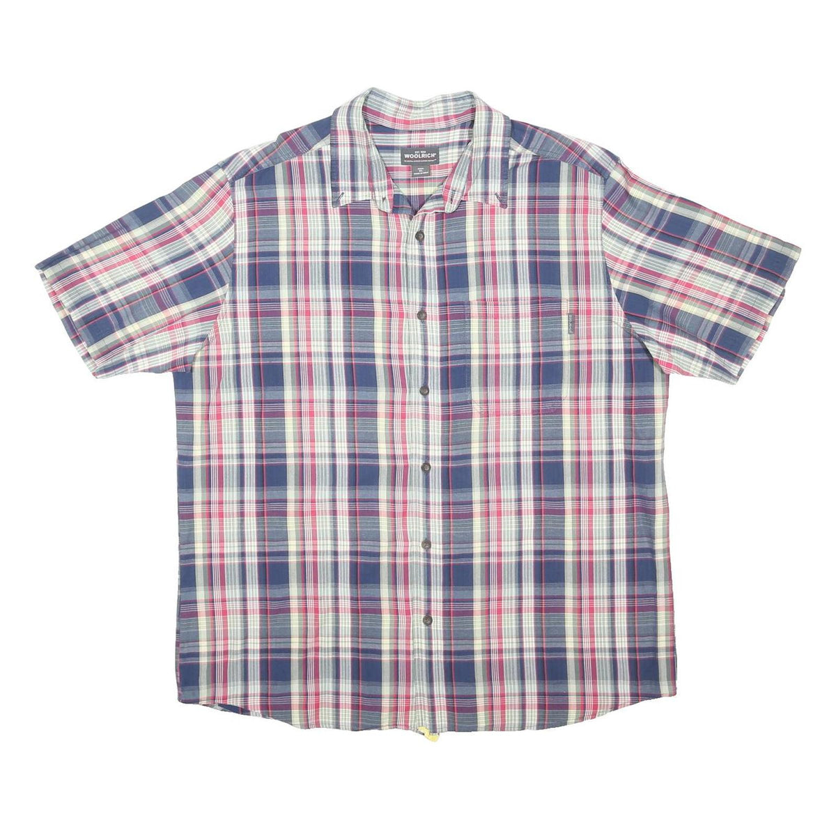 WOOLRICH Mens Blue & Red Check Shirt XL Cotton Blend Casual Summer Short Sleeve