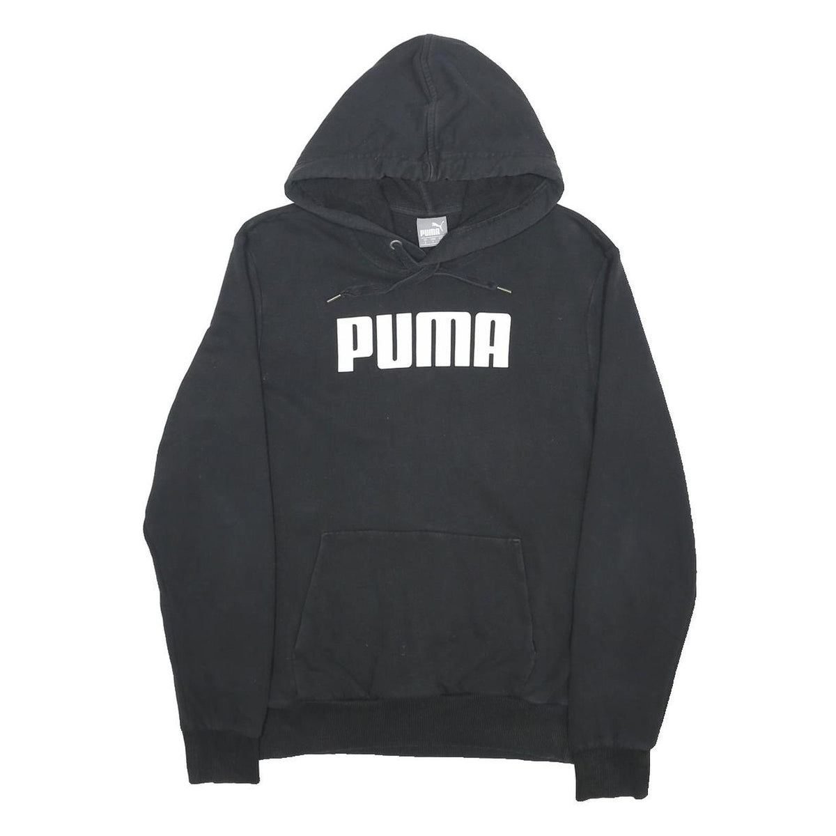 PUMA Mens Black Hoodie S Cotton Blend Pullover Drawstring Hood Casual
