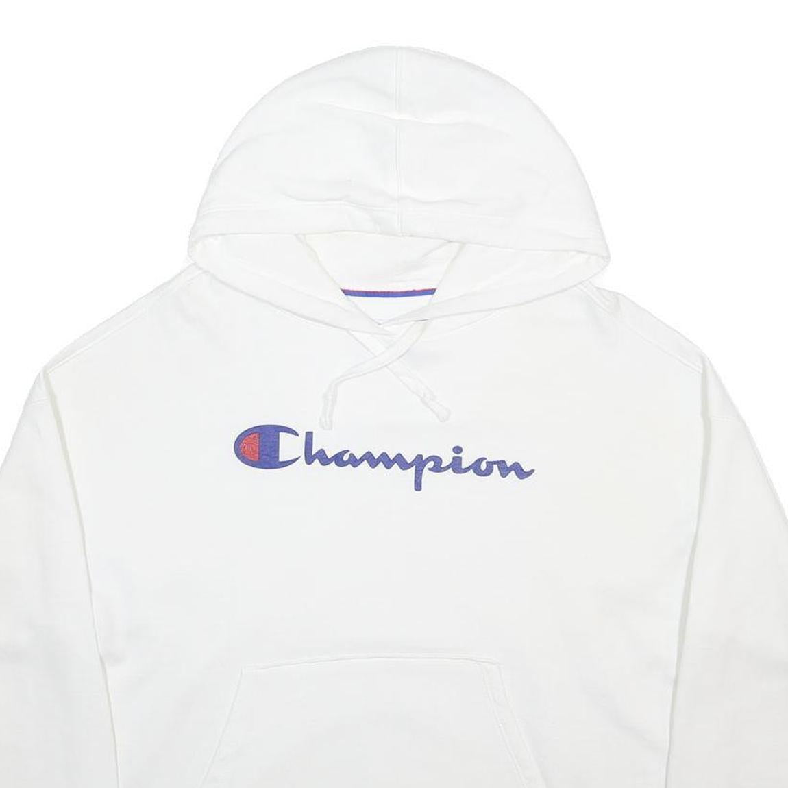 CHAMPION Womens White Pullover Hoodie L Cotton Blend Casual Sportswear