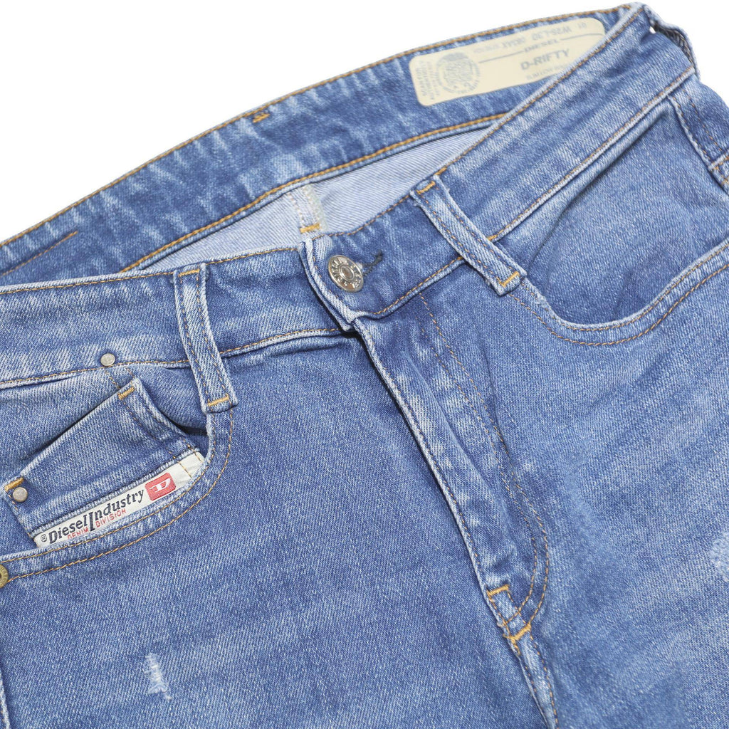 DIESEL Womens Slim Blue Denim Light Zip Jeans W25 L27 Stylish Distressed