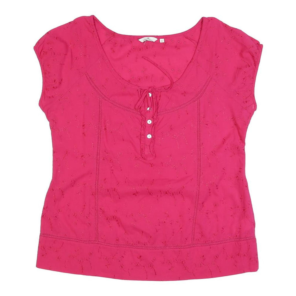TOM TAILOR Womens Pink Cotton Blend Short Sleeve Scoop Neck Top L Lightweight