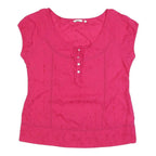 TOM TAILOR Womens Pink Cotton Blend Short Sleeve Scoop Neck Top L Lightweight