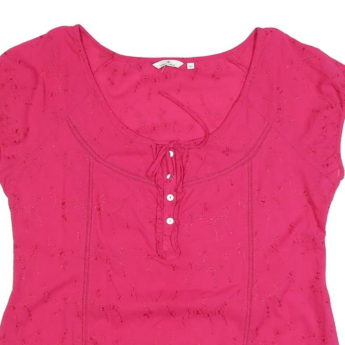 TOM TAILOR Womens Pink Cotton Blend Short Sleeve Scoop Neck Top L Lightweight
