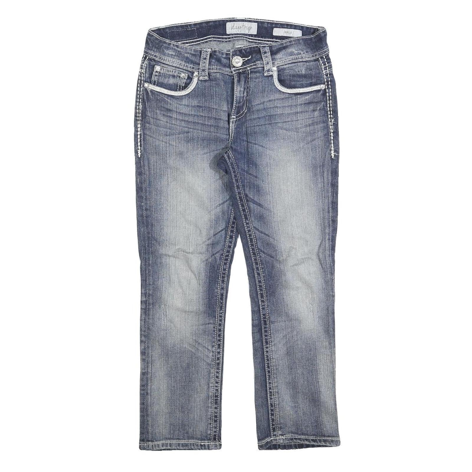 DAY TRIP Womens Regular Blue Denim Stone Wash Jeans W30 L25 Stylish Faded Design