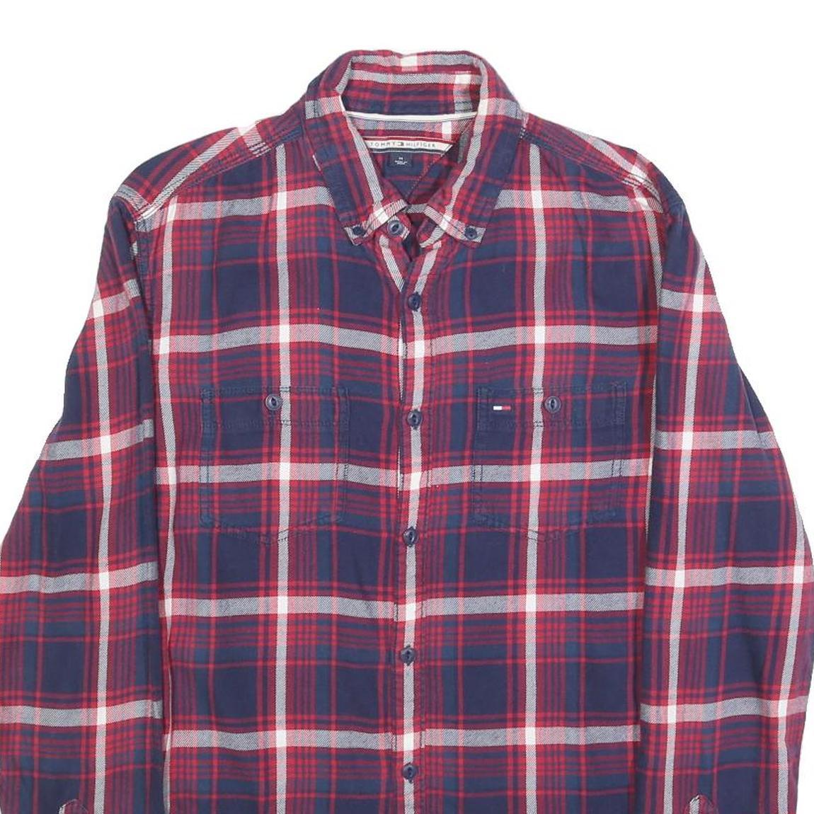 TOMMY HILFIGER Mens Blue & Red Check Shirt M Cotton Long Sleeve Casual Button