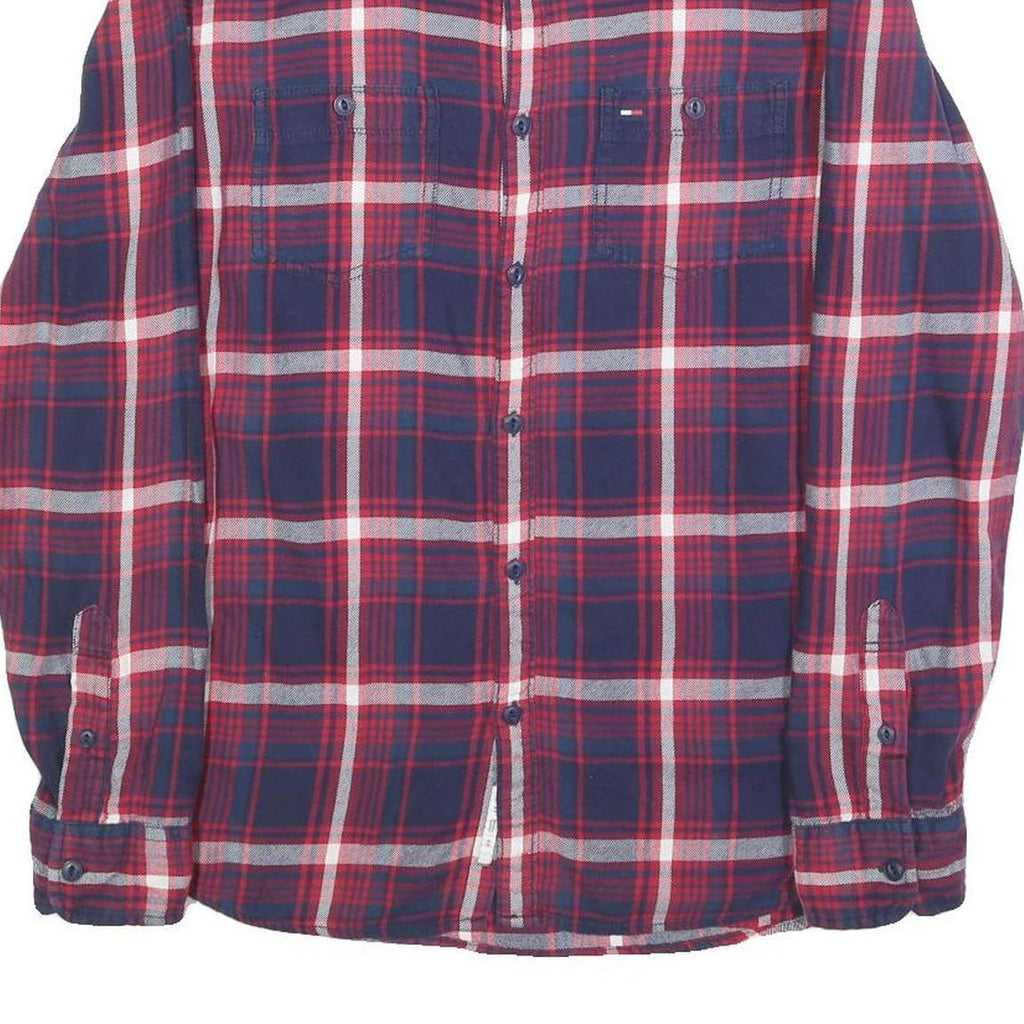 TOMMY HILFIGER Mens Blue & Red Check Shirt M Cotton Long Sleeve Casual Button