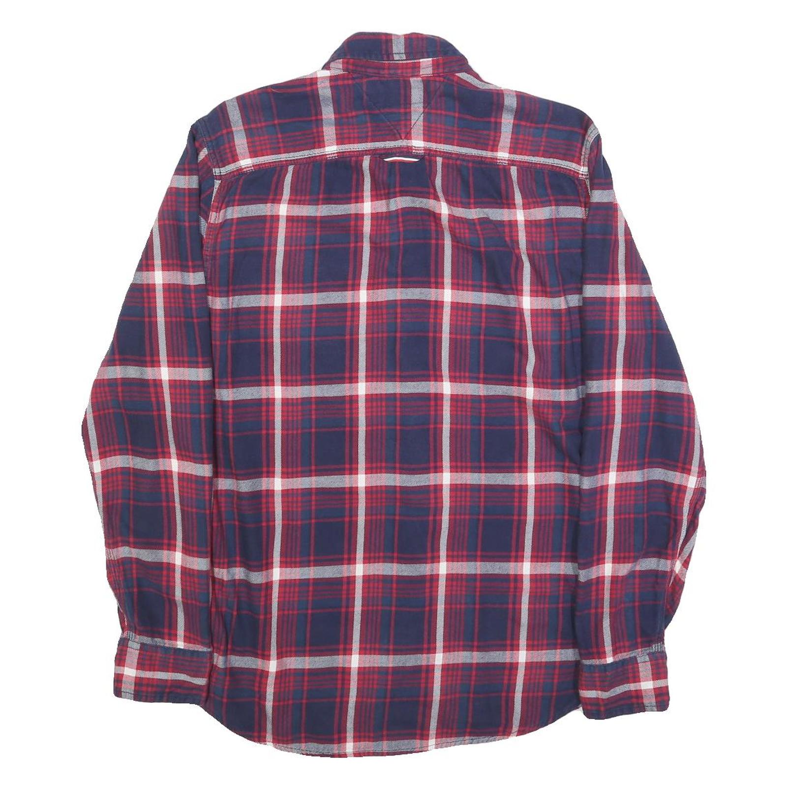 TOMMY HILFIGER Mens Blue & Red Check Shirt M Cotton Long Sleeve Casual Button