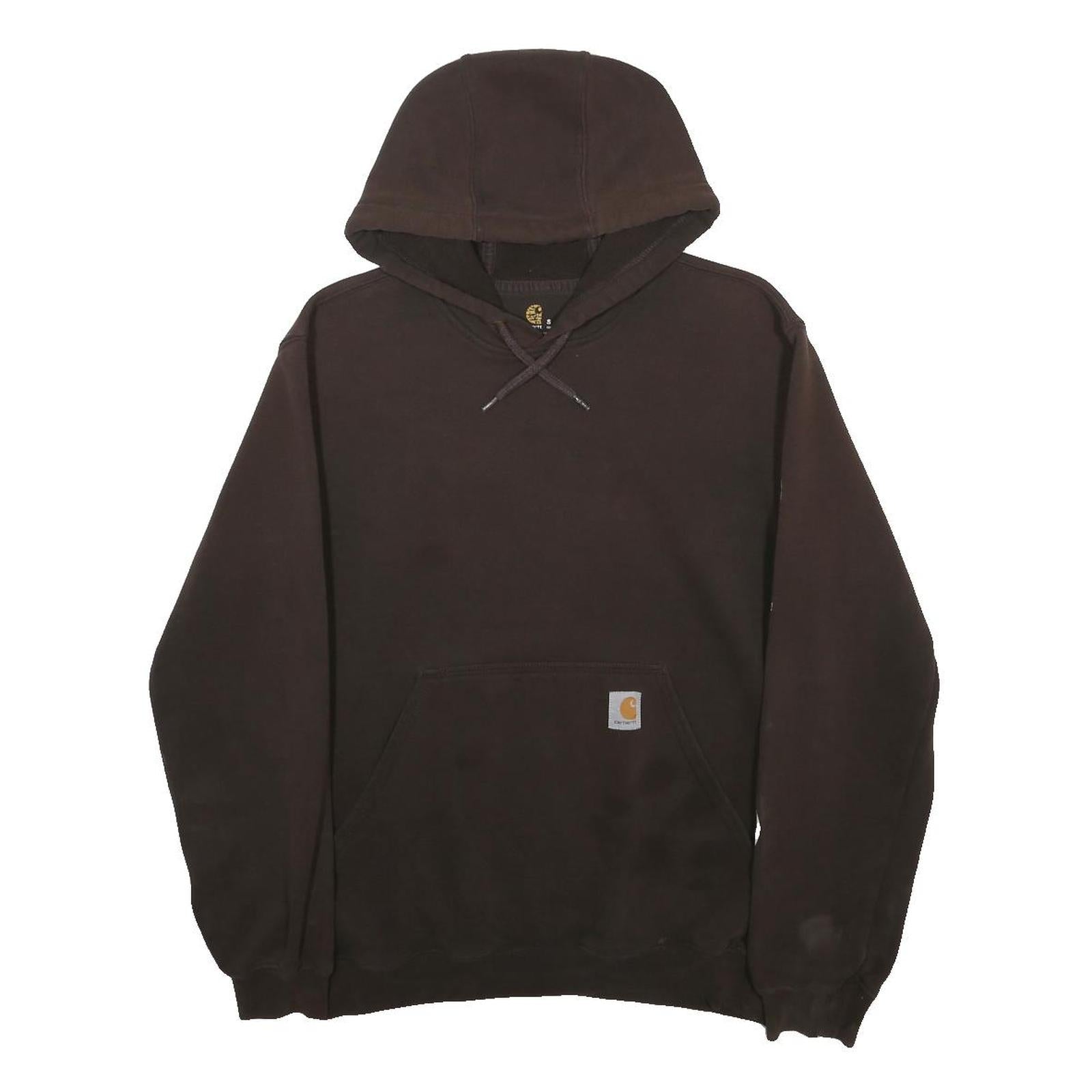 CARHARTT Mens Brown Hoodie S Cotton Blend Pullover Sleeve Logo