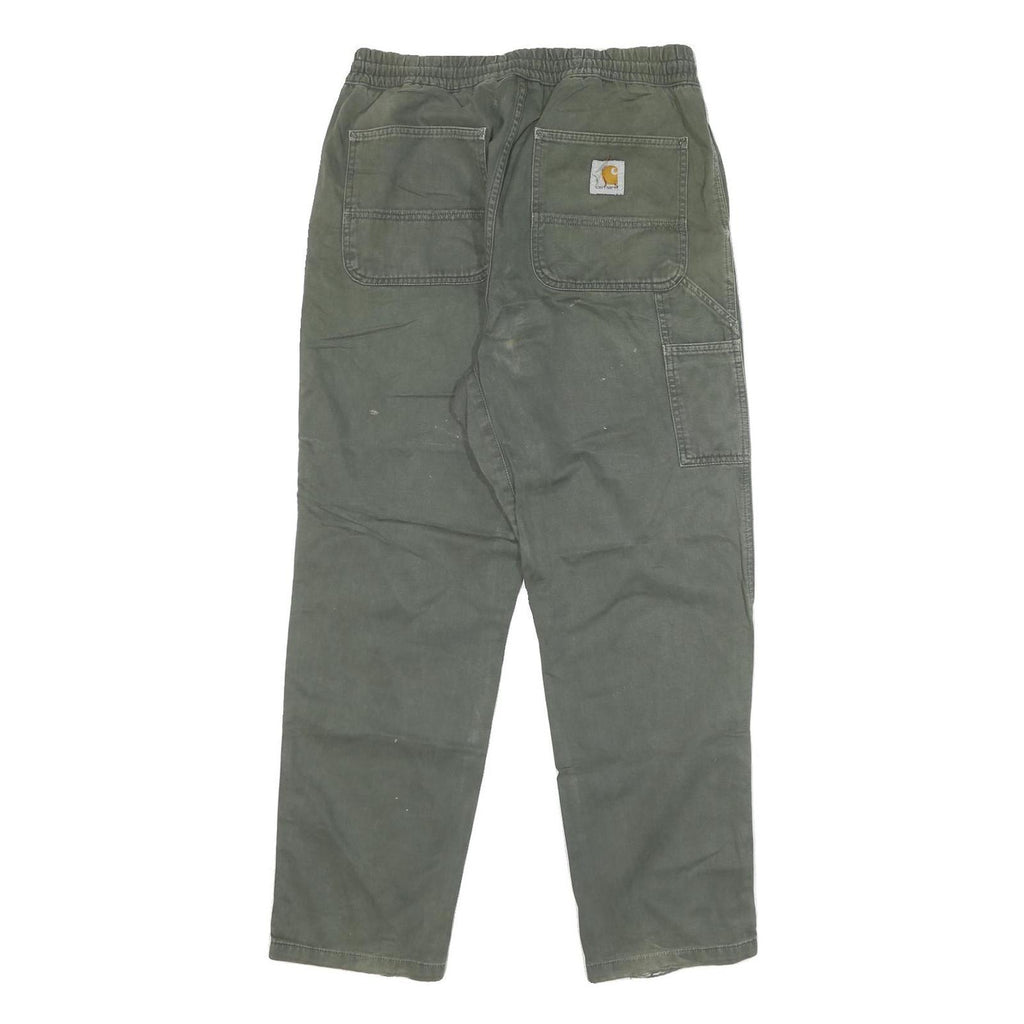 CARHARTT Mens Cotton Blend Green Straight Relaxed Fit Drawstring Trousers W30