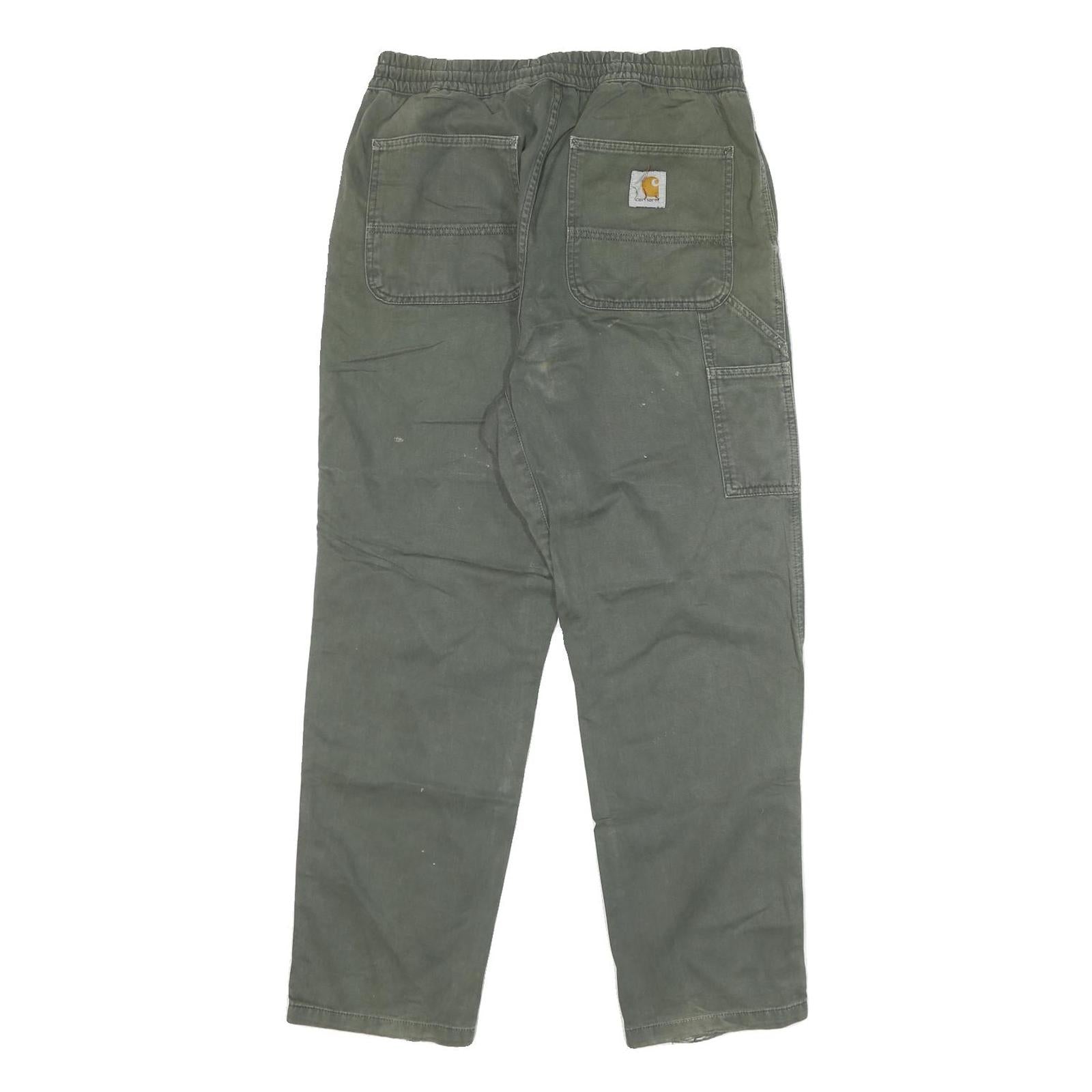CARHARTT Mens Cotton Blend Green Straight Relaxed Fit Drawstring Trousers W30