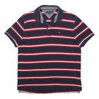 TOMMY HILFIGER Mens Navy Blue Red & White Striped Short Sleeve Polo Shirt S