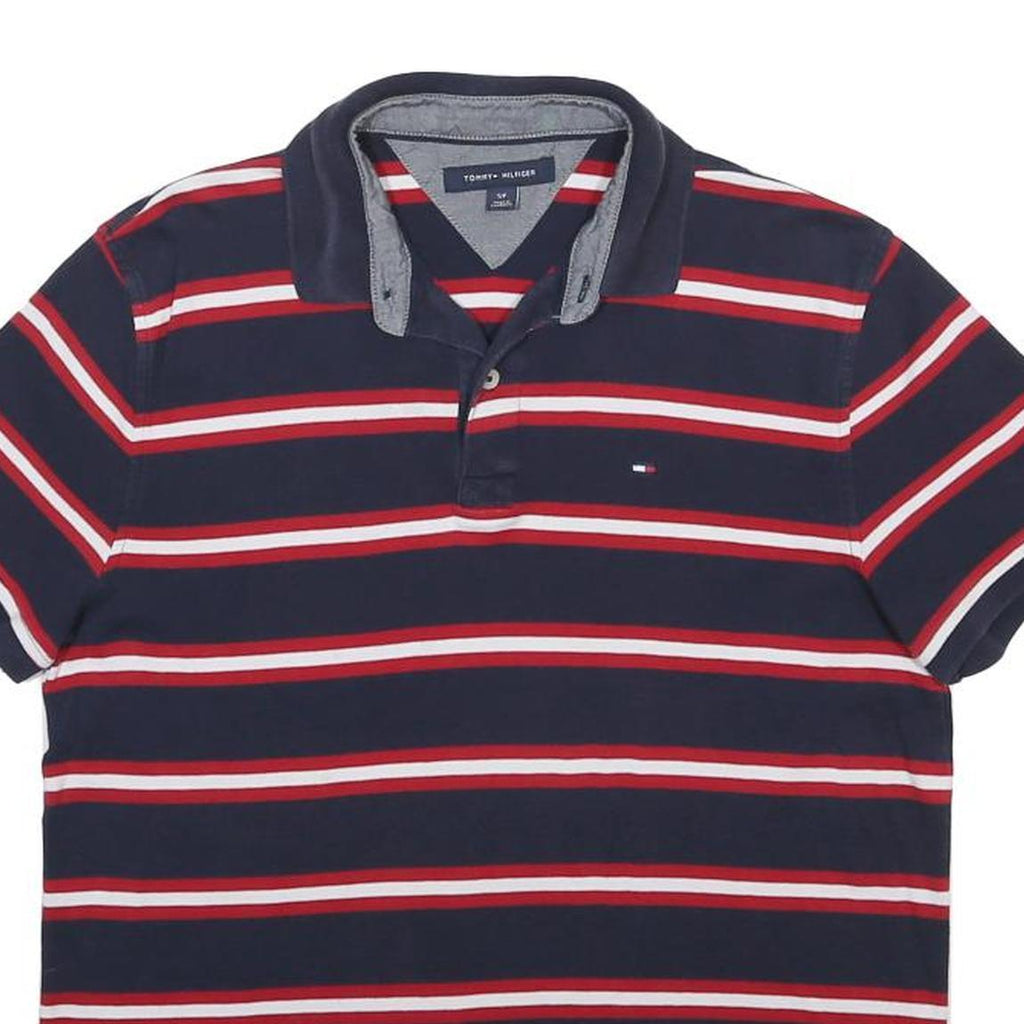 TOMMY HILFIGER Mens Navy Blue Red & White Striped Short Sleeve Polo Shirt S
