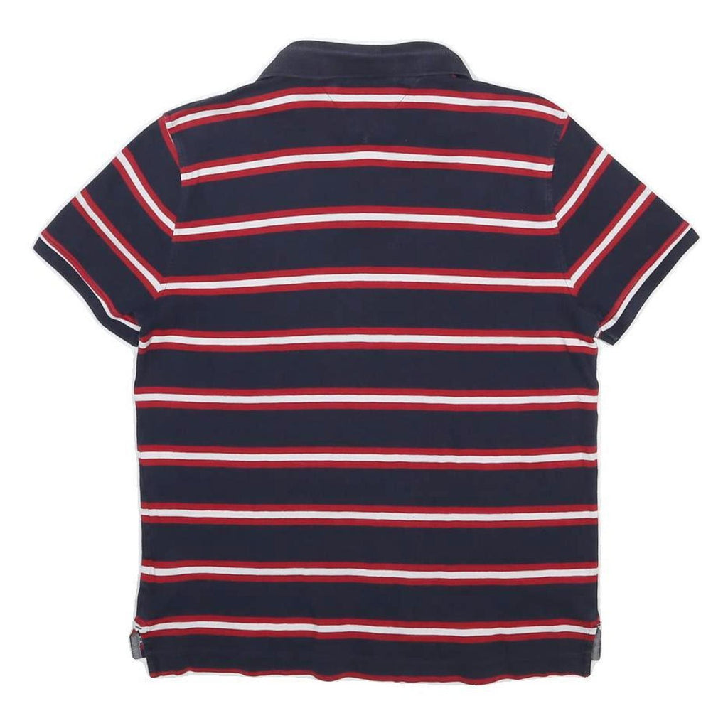 TOMMY HILFIGER Mens Navy Blue Red & White Striped Short Sleeve Polo Shirt S