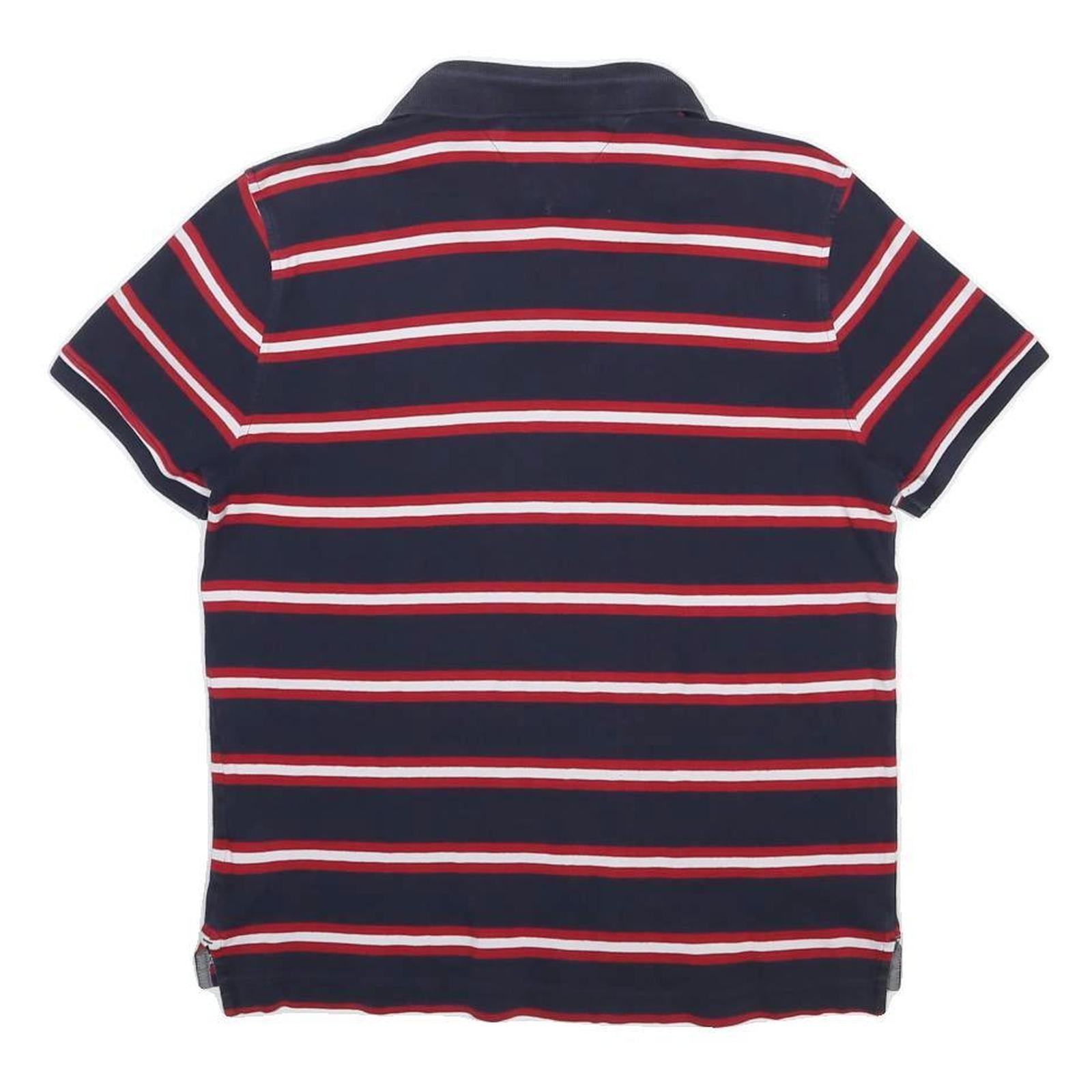 TOMMY HILFIGER Mens Navy Blue Red & White Striped Short Sleeve Polo Shirt S