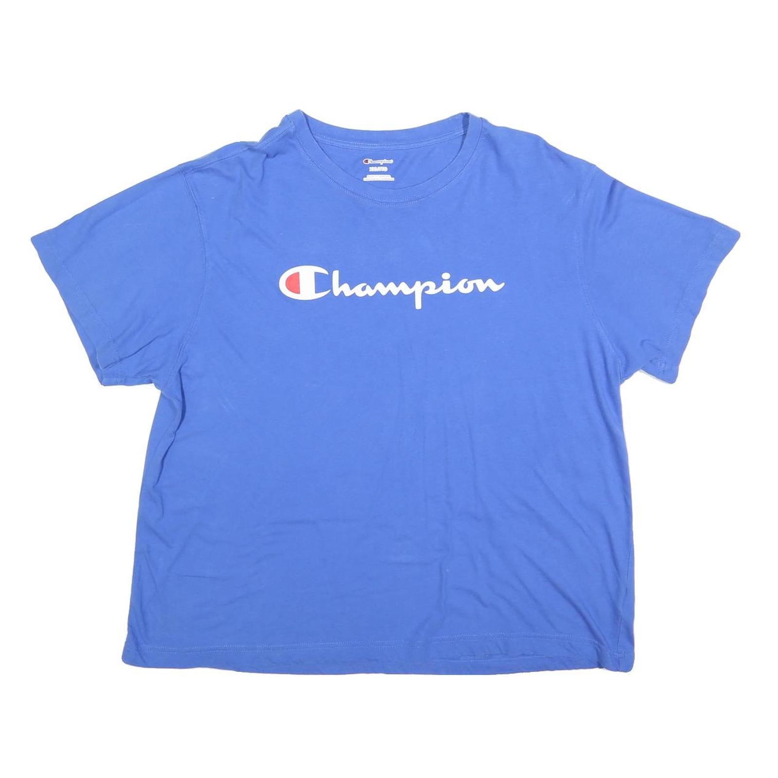 CHAMPION Womens Blue Graphic T-Shirt 2XL Short Sleeve Crew Neck Cotton Blend