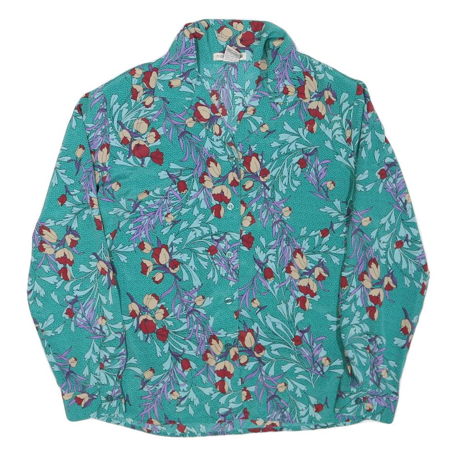 NOTATIONS Womens Green Floral Printed Long Sleeve Collared Shirt M Polyester