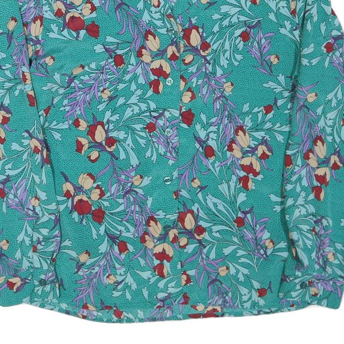 NOTATIONS Womens Green Floral Printed Long Sleeve Collared Shirt M Polyester