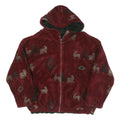 Womens Burgundy Animal Print Zip Hooded Jacket XL Polyester Blend Casual Cold