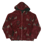 Womens Burgundy Animal Print Zip Hooded Jacket XL Polyester Blend Casual Cold