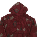 Womens Burgundy Animal Print Zip Hooded Jacket XL Polyester Blend Casual Cold