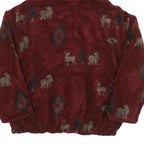 Womens Burgundy Animal Print Zip Hooded Jacket XL Polyester Blend Casual Cold