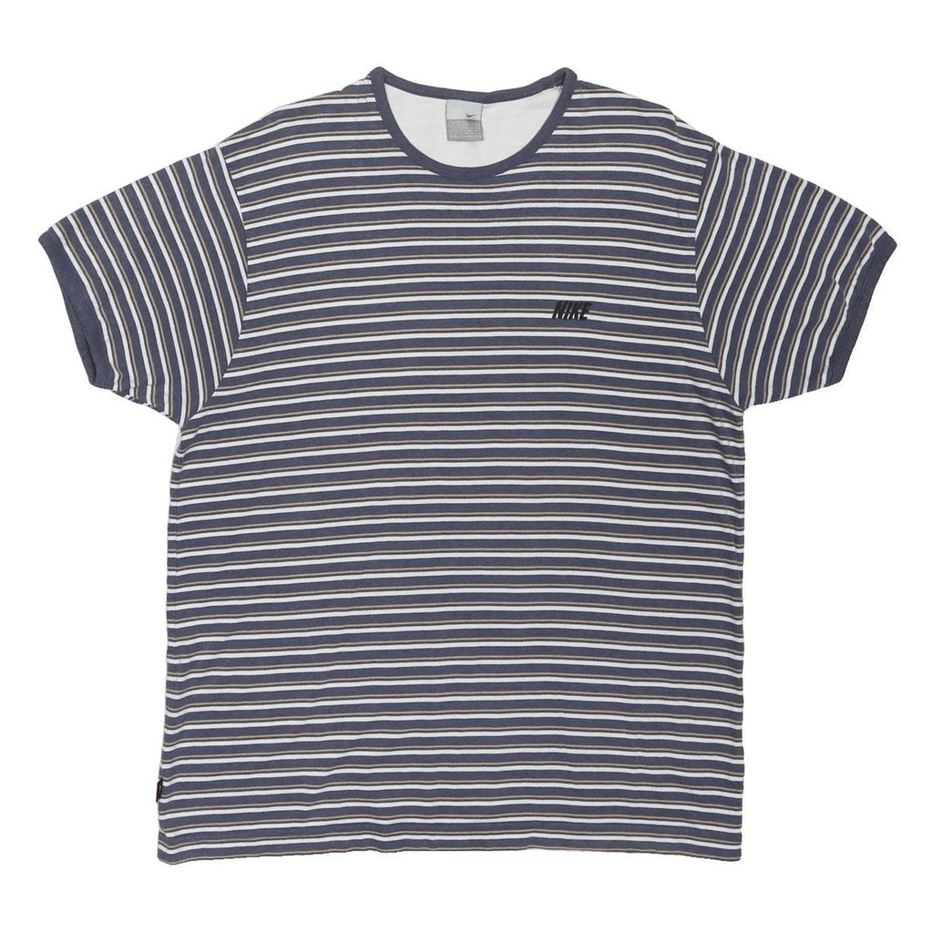 NIKE Mens Blue & White Striped T-Shirt L Short Sleeve Crew Neck Casual Wear