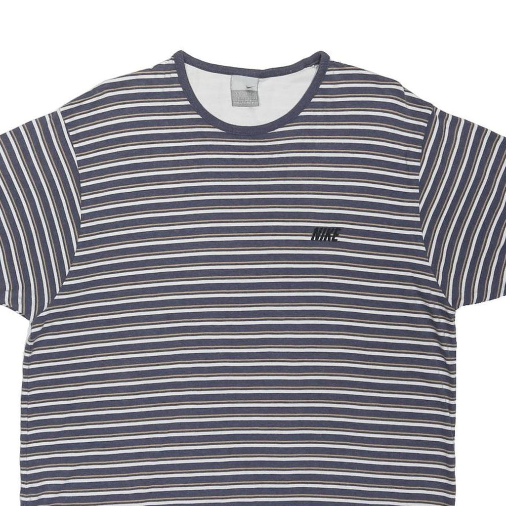 NIKE Mens Blue & White Striped T-Shirt L Short Sleeve Crew Neck Casual Wear