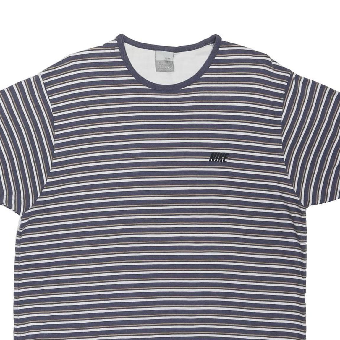 NIKE Mens Blue & White Striped T-Shirt L Short Sleeve Crew Neck Casual Wear