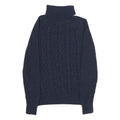 TOMMY HILFIGER Womens Navy Patterned Jumper Roll Neck Cable Knit M Cotton Blend