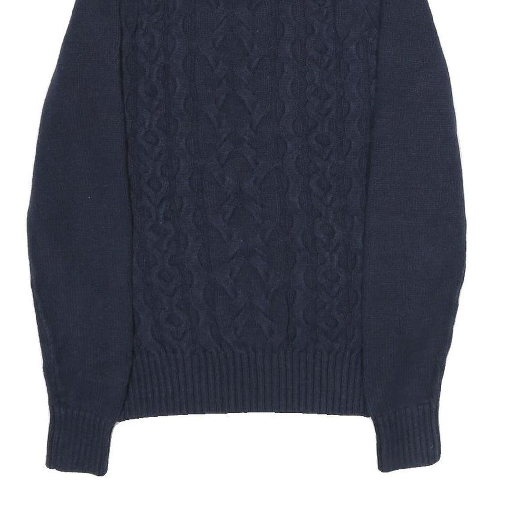 TOMMY HILFIGER Womens Navy Patterned Jumper Roll Neck Cable Knit M Cotton Blend