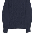 TOMMY HILFIGER Womens Navy Patterned Jumper Roll Neck Cable Knit M Cotton Blend