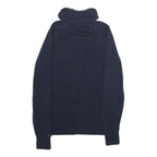 TOMMY HILFIGER Womens Navy Patterned Jumper Roll Neck Cable Knit M Cotton Blend