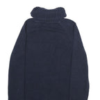 TOMMY HILFIGER Womens Navy Patterned Jumper Roll Neck Cable Knit M Cotton Blend