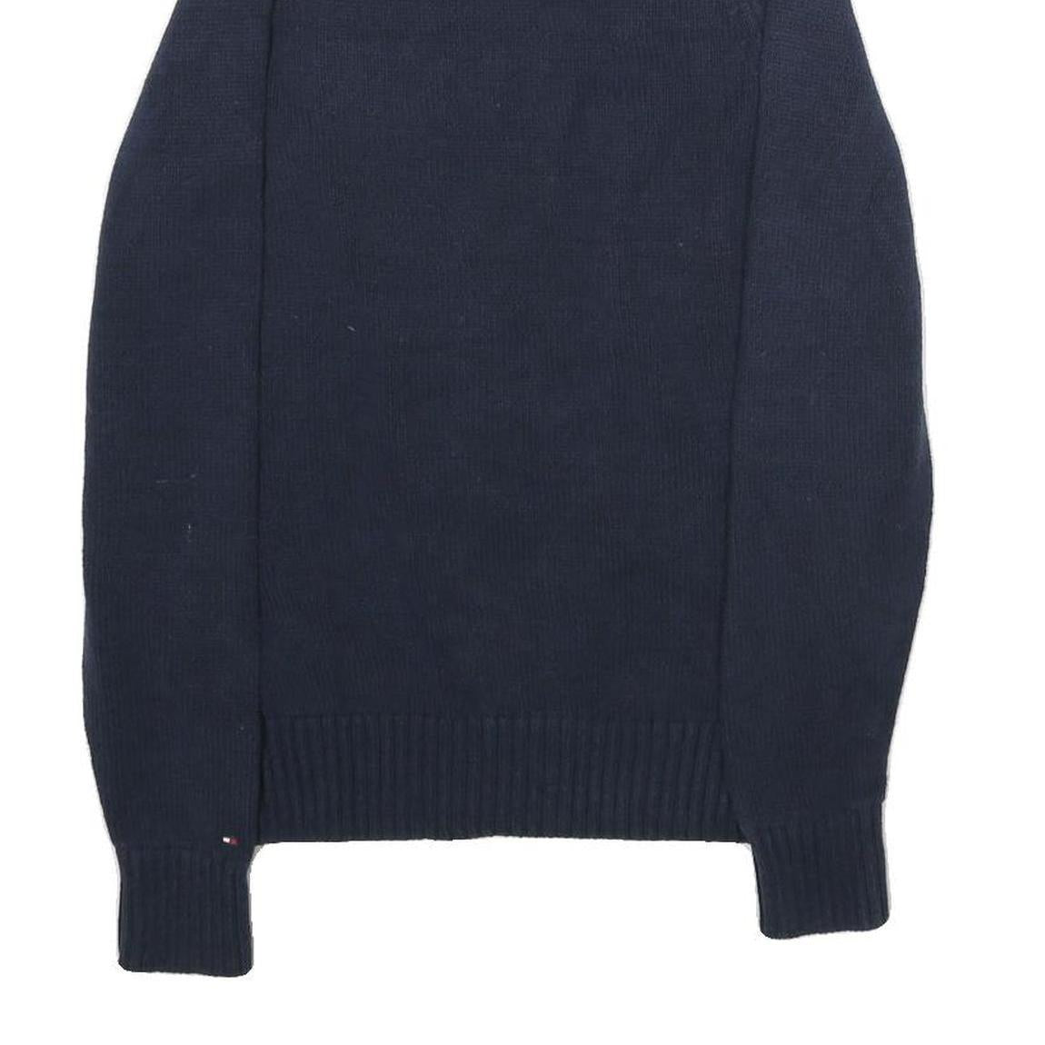 TOMMY HILFIGER Womens Navy Patterned Jumper Roll Neck Cable Knit M Cotton Blend