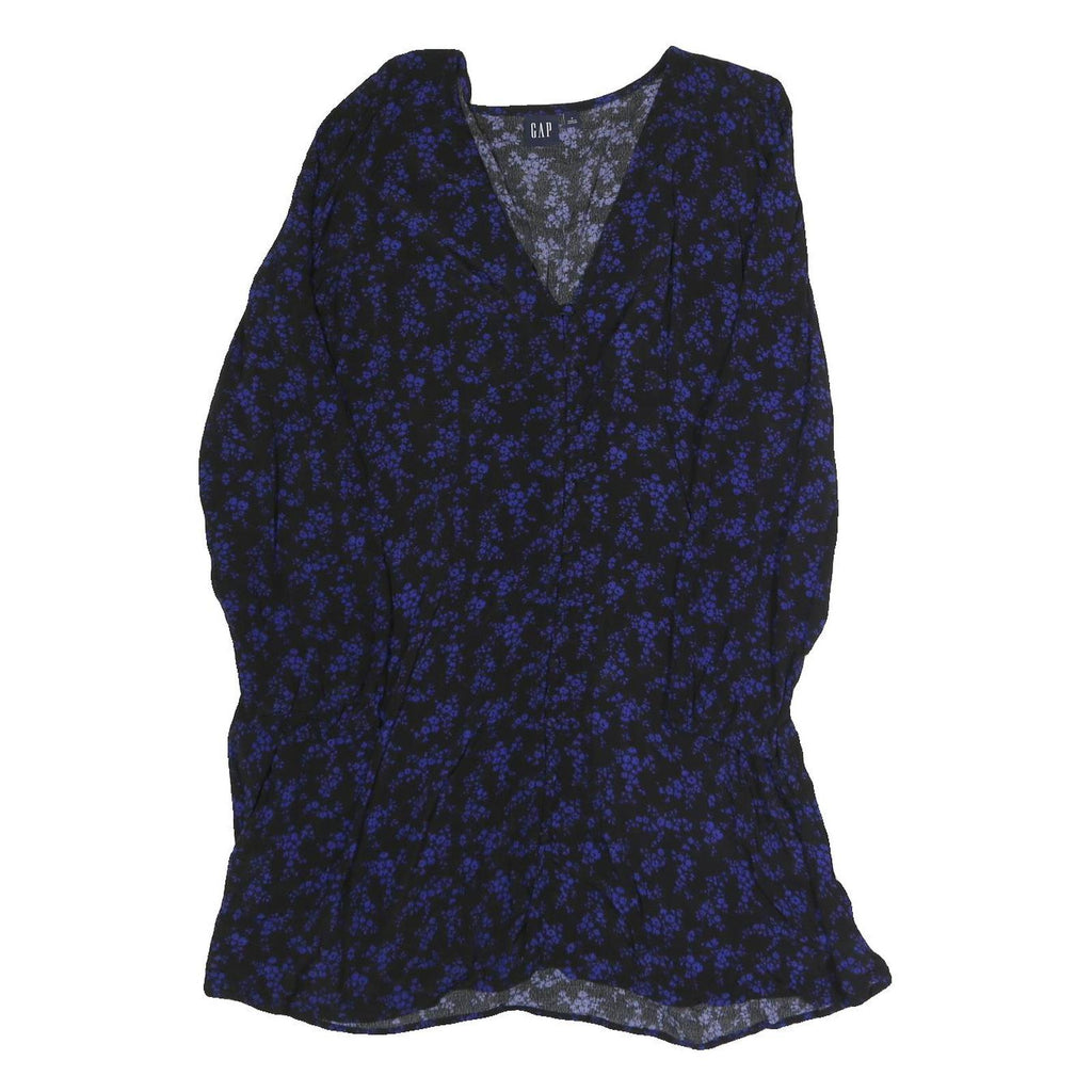 GAP Womens Black & Blue Floral Day Dress Polyester Blend V-Neck Long Sleeve M