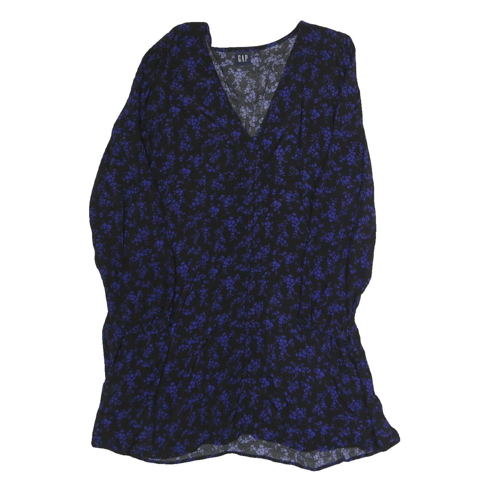 GAP Womens Black & Blue Floral Day Dress Polyester Blend V-Neck Long Sleeve M