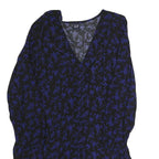 GAP Womens Black & Blue Floral Day Dress Polyester Blend V-Neck Long Sleeve M