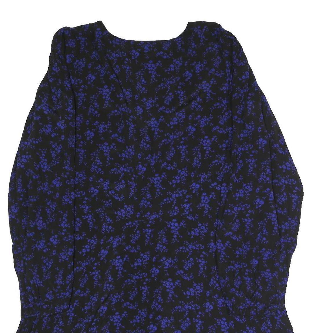 GAP Womens Black & Blue Floral Day Dress Polyester Blend V-Neck Long Sleeve M