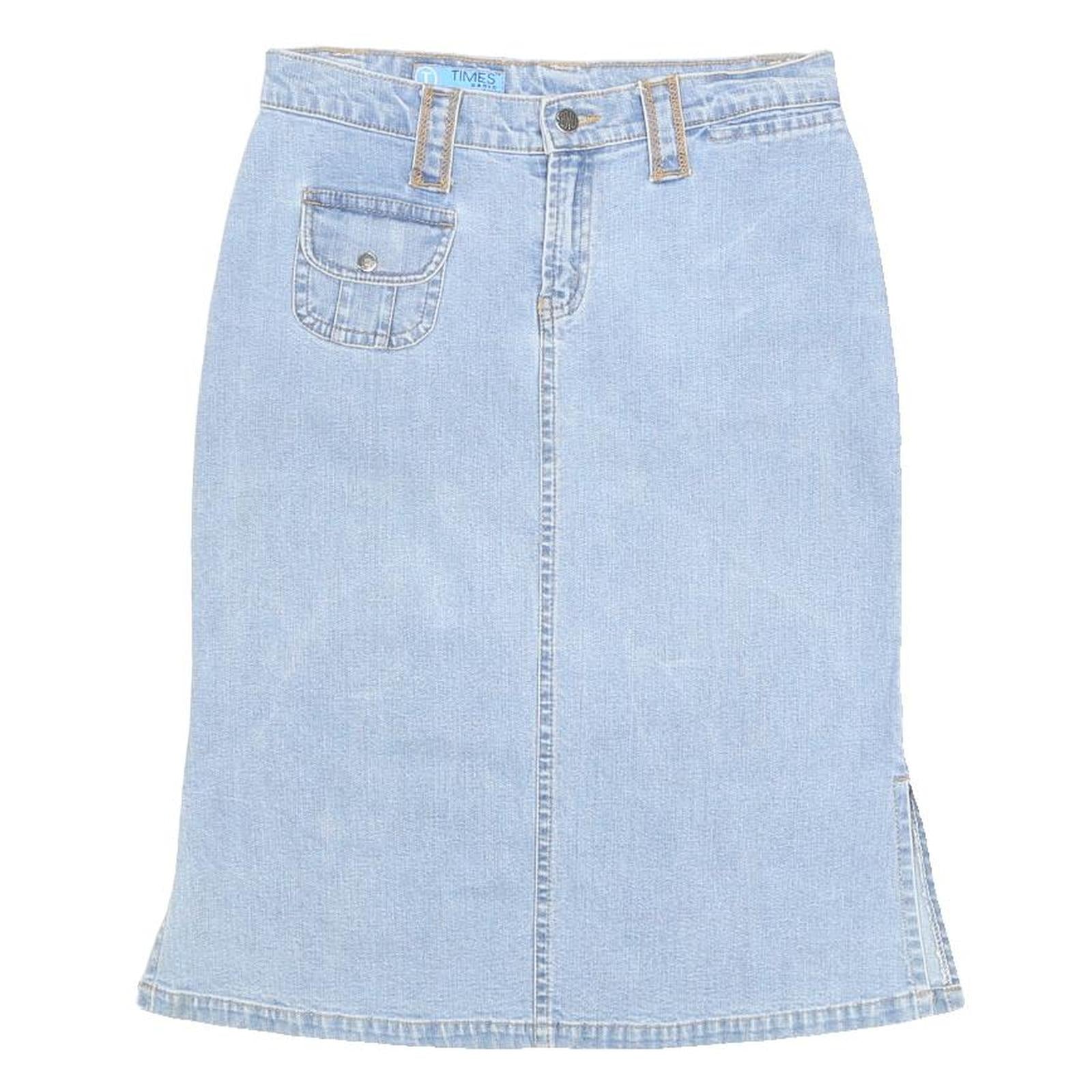 TIMES BASIC Womens Blue Denim Pencil Knee Length Cotton Blend Skirt M Casual