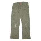 H&M Womens Cotton Blend Green Regular Straight Trousers W32 L28 Utility Style