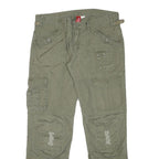 H&M Womens Cotton Blend Green Regular Straight Trousers W32 L28 Utility Style