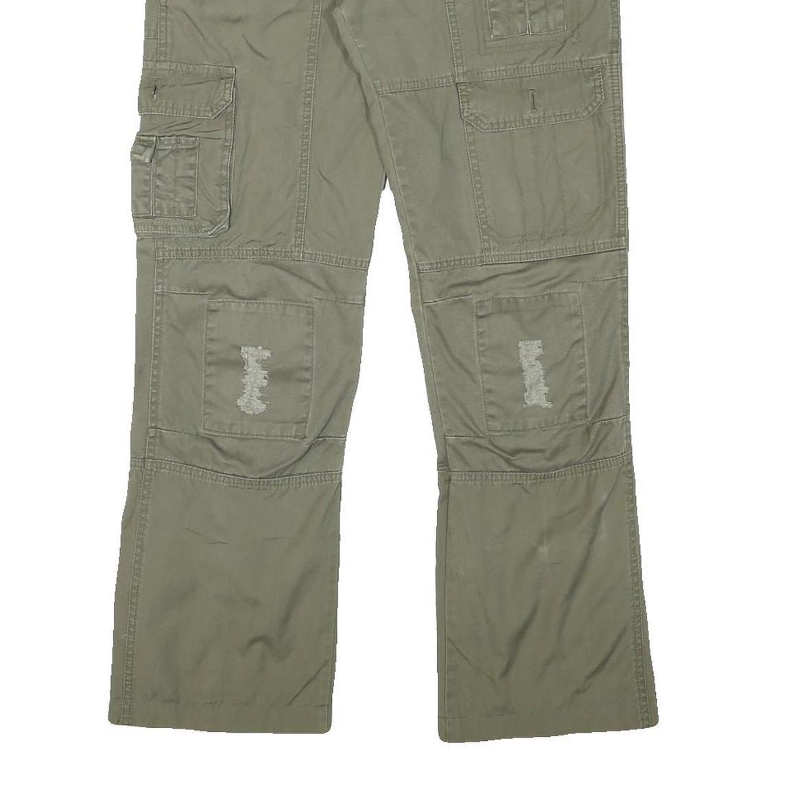 H&M Womens Cotton Blend Green Regular Straight Trousers W32 L28 Utility Style