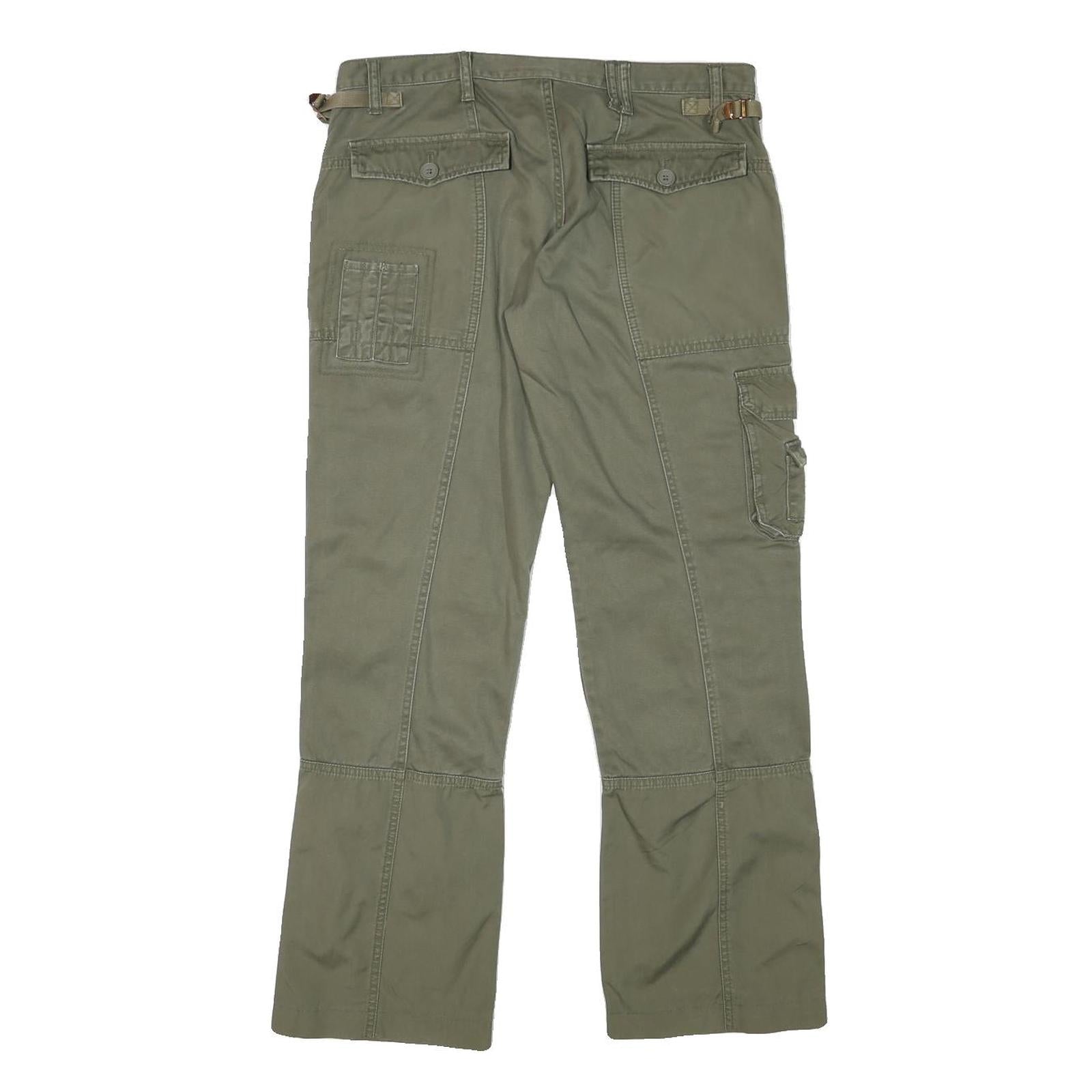 H&M Womens Cotton Blend Green Regular Straight Trousers W32 L28 Utility Style