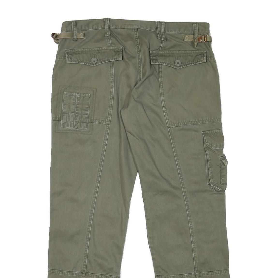 H&M Womens Cotton Blend Green Regular Straight Trousers W32 L28 Utility Style