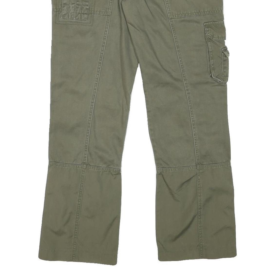 H&M Womens Cotton Blend Green Regular Straight Trousers W32 L28 Utility Style