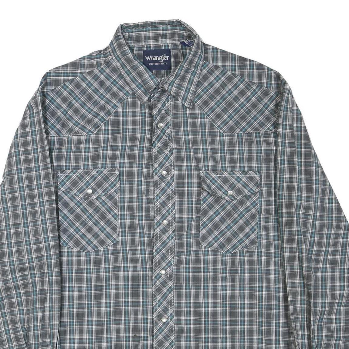 WRANGLER Mens Blue & Green Check Shirt L Western Style Casual Button Up