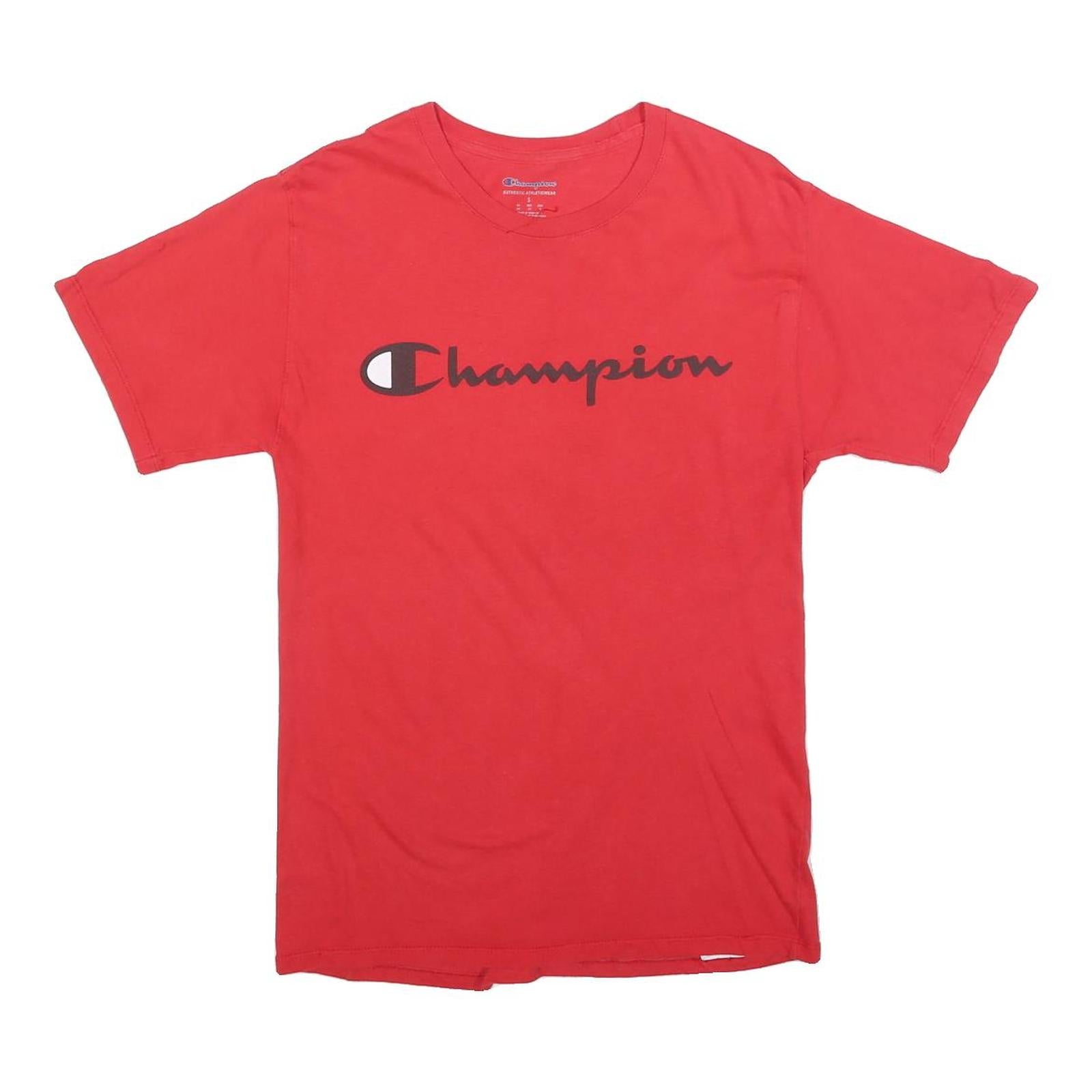 CHAMPION Mens Red Graphic T-Shirt S Short Sleeve Crew Neck Cotton Blend